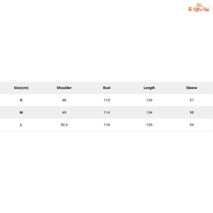 Size chart for clothing with measurements in centimeters