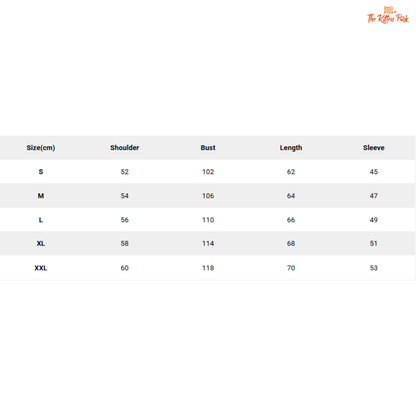 Size chart for clothing with measurements in centimeters