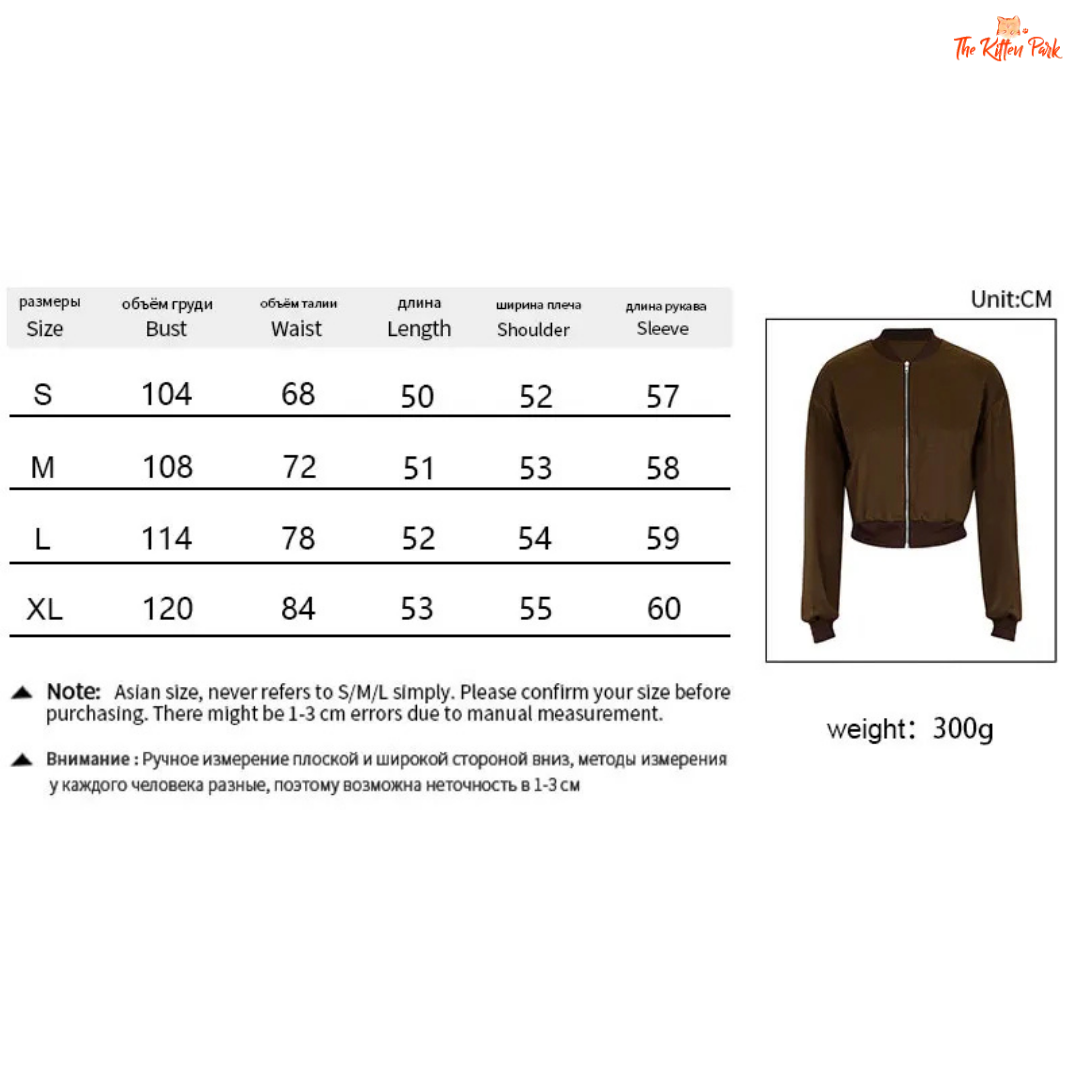Brown jacket with size chart and weight information on a white background
