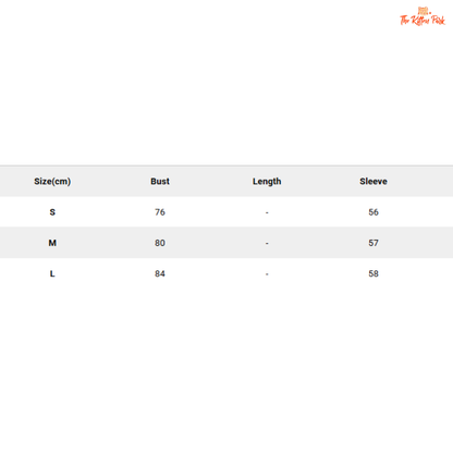 Size chart for clothing with measurements in centimeters