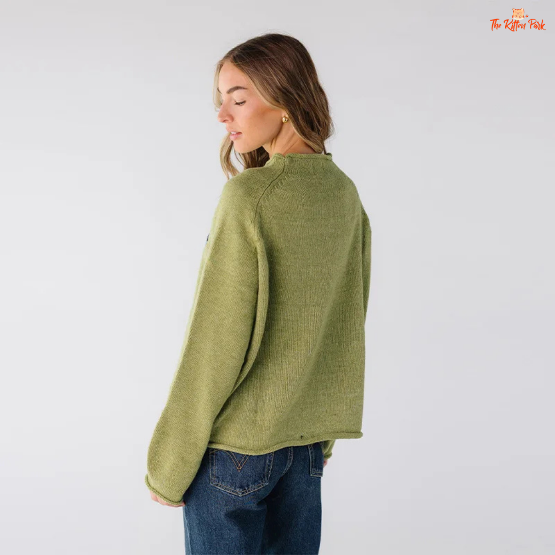 Cartoon Fish Knit Sweater for women, striped loose-fit pullover with O-neck, casual design, polyester material, perfect for Autumn/Winter wear.