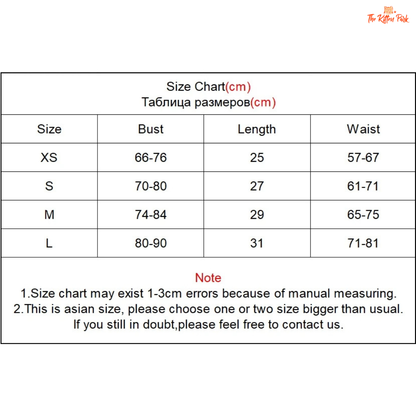 Size chart for clothing measurements in centimeters with Ruffle Rack branding.