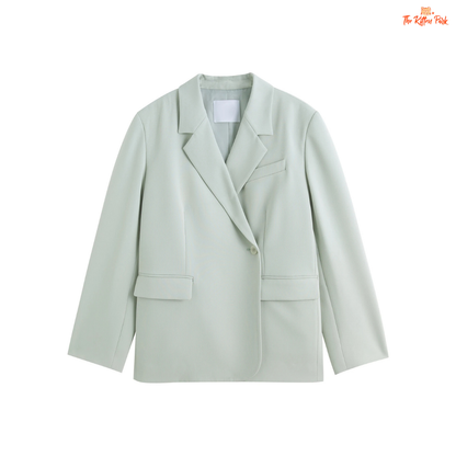 Women’s chic blazer jacket in polyester-spandex blend with single-breasted closure, button detail, and casual versatile design for spring and summer.