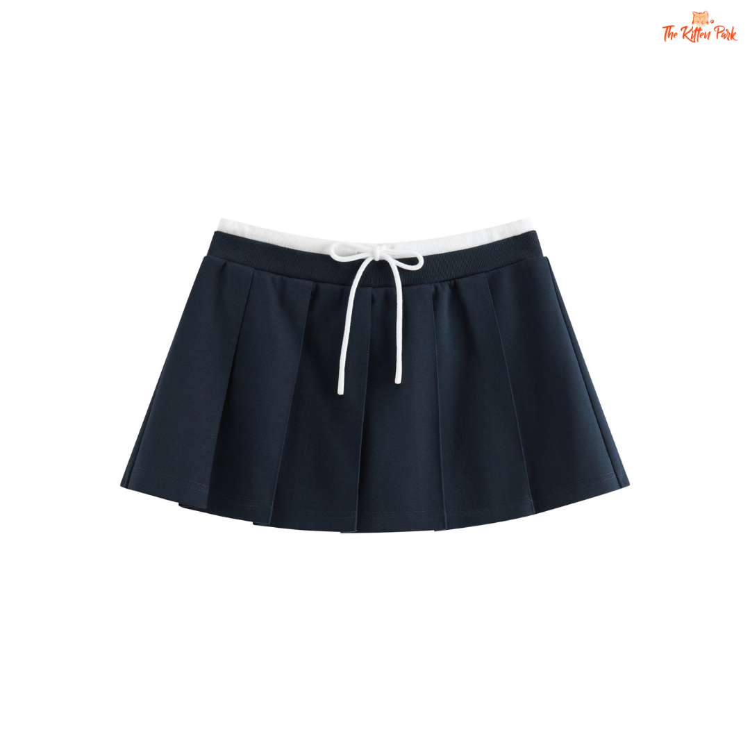 College Style Sweater Suit – Jacket & Pleated Skirt in preppy knit design with long sleeves, solid pattern, and mini A-line skirt for all seasons.