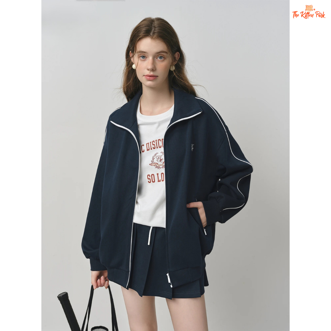 College Style Sweater Suit – Jacket & Pleated Skirt in preppy knit design with long sleeves, solid pattern, and mini A-line skirt for all seasons.