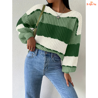 Contrast Shoulder Knit Sweater | Women’s Casual Long Sleeve Pullover