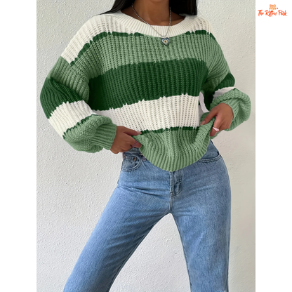 Contrast Shoulder Knit Sweater | Women’s Casual Long Sleeve Pullover