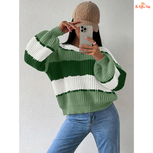 Contrast Shoulder Knit Sweater | Women’s Casual Long Sleeve Pullover