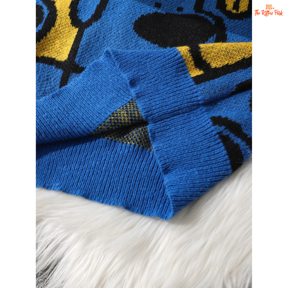 Cute dog jacquard knit pullover sweater for women featuring a soft coarse wool texture, full sleeves, and playful animal pattern for all seasons.