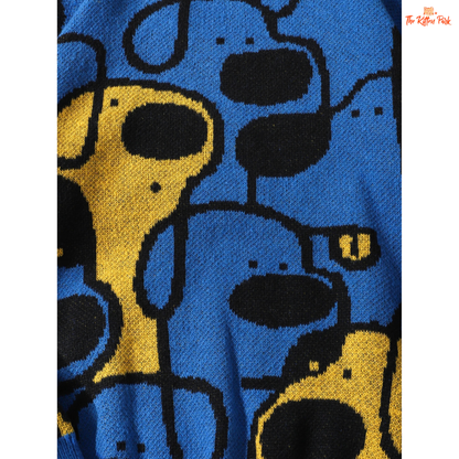 Cute dog jacquard knit pullover sweater for women featuring a soft coarse wool texture, full sleeves, and playful animal pattern for all seasons.