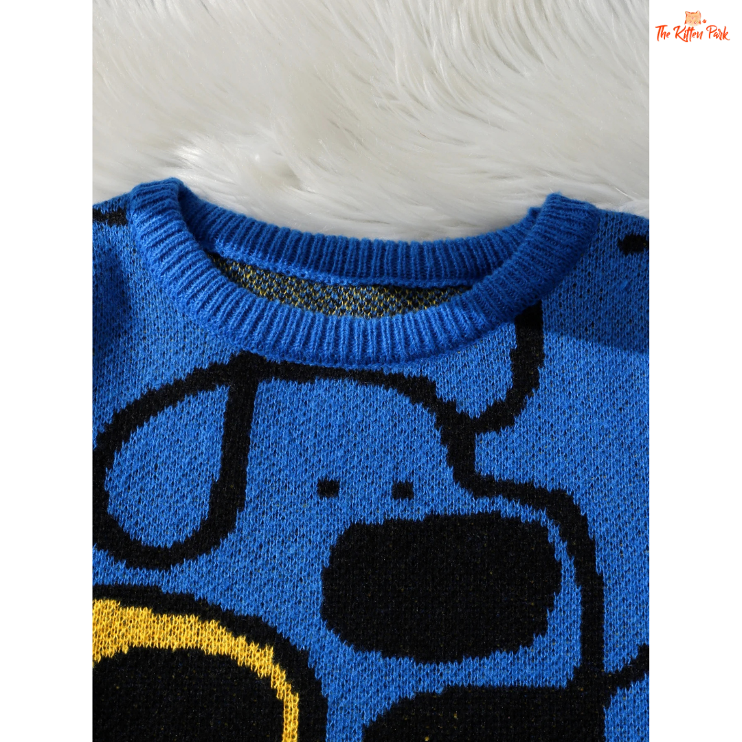 Cute dog jacquard knit pullover sweater for women featuring a soft coarse wool texture, full sleeves, and playful animal pattern for all seasons.