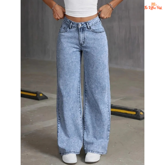 Women's high-waist wide-leg jeans with cute bow embroidery, ankle-length cut, and medium wash — a playful twist on casual denim style.