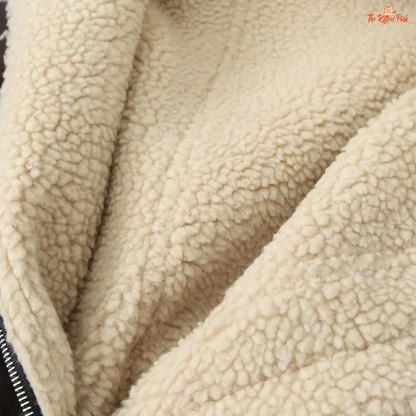 A women’s short lapel jacket in light brown and beige tones, featuring a belted waist, fleece lining, and streetwear style for autumn and winter.