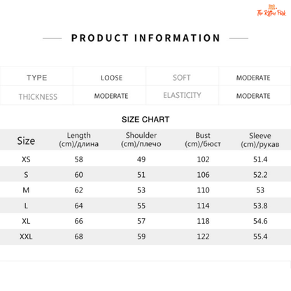 Size chart for clothing with dimensions in centimeters