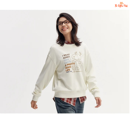 A women’s loose fit autumn sweatshirt with cartoon print, O-neck pullover design, and casual cotton-polyester blend comfort.