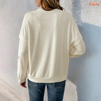 Women’s casual Embroidered Patchwork Hoodie in polyester with loose fit, round neck, and full sleeves for autumn/winter wear.
