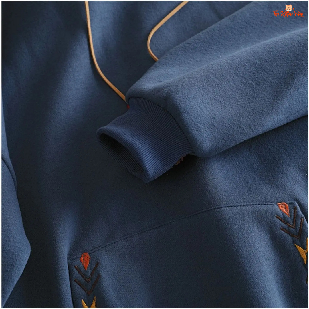 Embroidered Tassel Hoodie Women Large Pocket Pullover with floral embroidery, tassel details, hood, and a loose casual fit for autumn/winter streetwear.