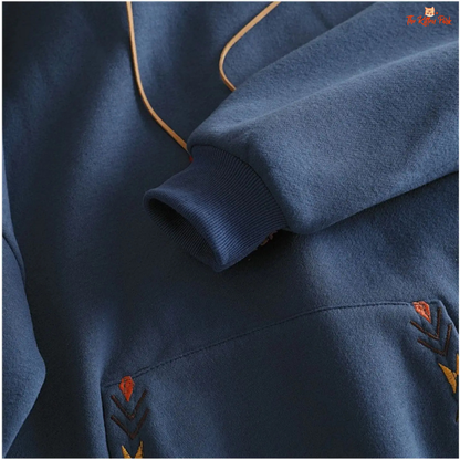 Embroidered Tassel Hoodie Women Large Pocket Pullover with floral embroidery, tassel details, hood, and a loose casual fit for autumn/winter streetwear.