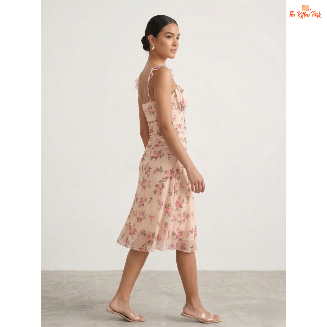 Floral Strappy Slim Fit Dress – Elegant Summer Dress
