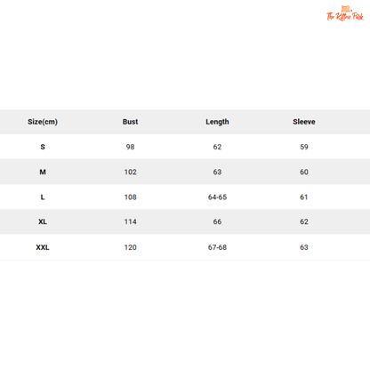 Size chart for clothing with measurements in centimeters