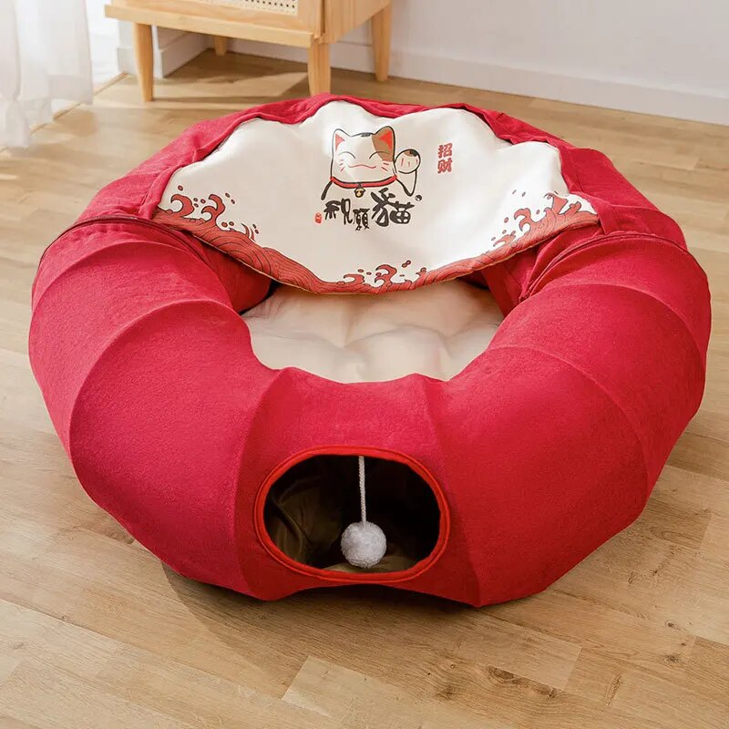 Play Time Double Use Foldable Collapsible Cat Tunnel House
