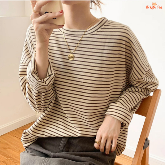 100% cotton striped Harajuku tee with full sleeves and a relaxed fit, designed for breathable comfort and everyday summer style.