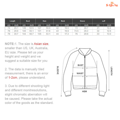 Measurement chart for a hoodie with size guide and brand logo.