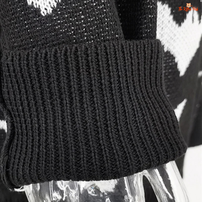 Gothic Bat Knit Sweater – Halloween Punk Loose Pullover in coarse knit acrylic with gothic bat design, long loose fit, and extra-heavy fabric for autumn/winter.