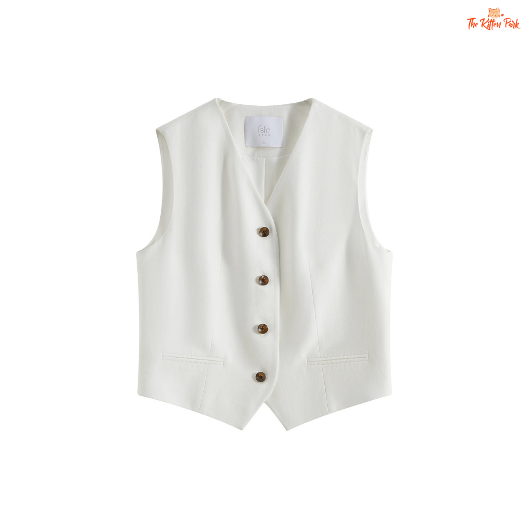 White vest with brown buttons on a white background