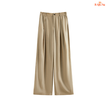 Beige wide-leg pants on a white background