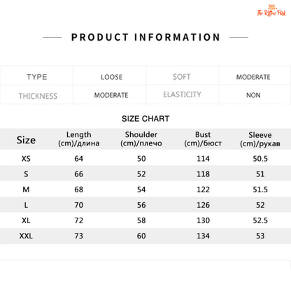 Size chart for clothing with dimensions in centimeters