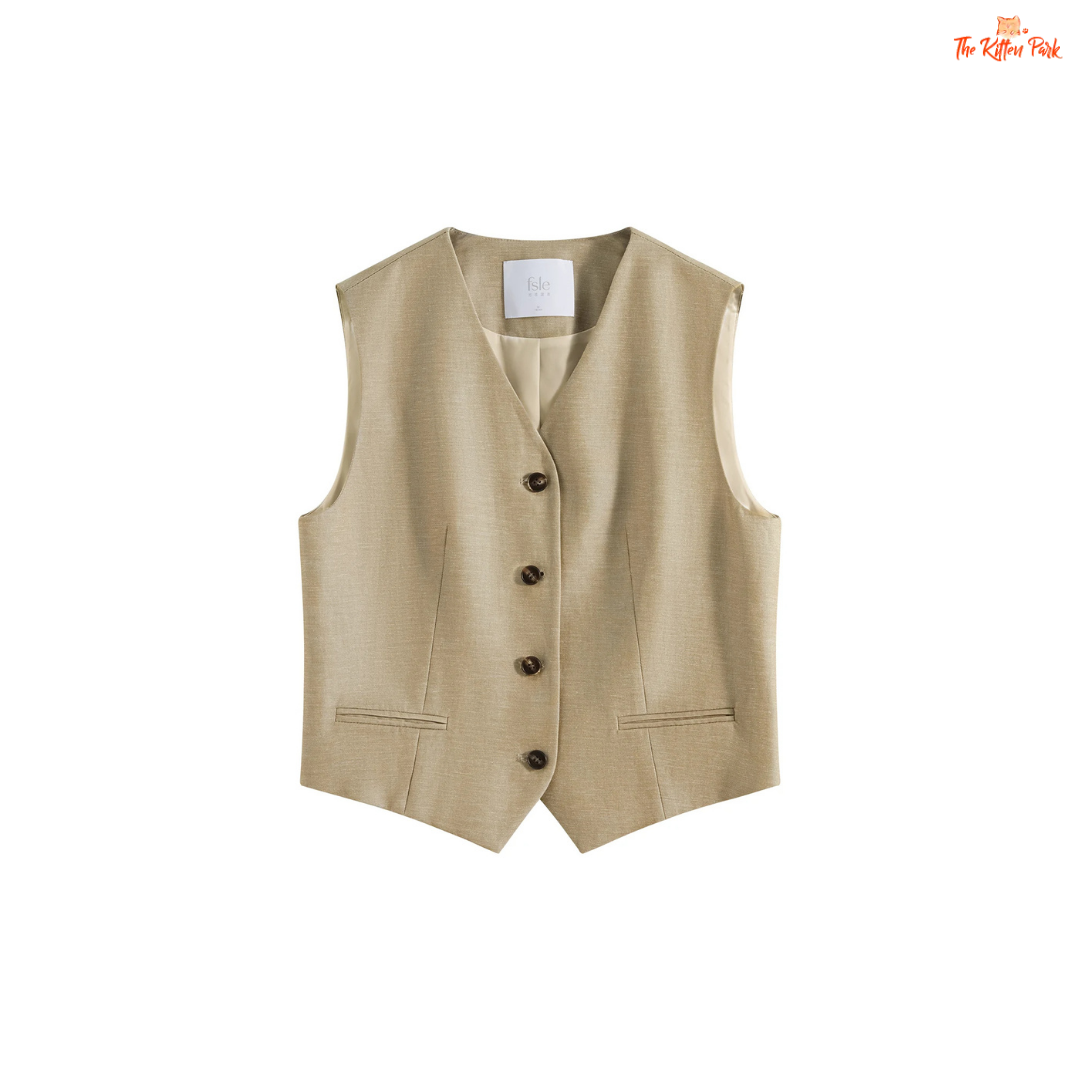 Beige vest with buttons on a white background