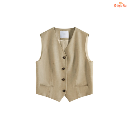 Beige vest with buttons on a white background