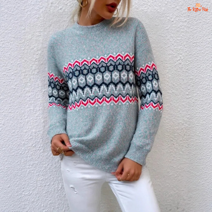 Gray half turtleneck pullover sweater for women, loose fit with heavyweight knit and elegant office lady style.