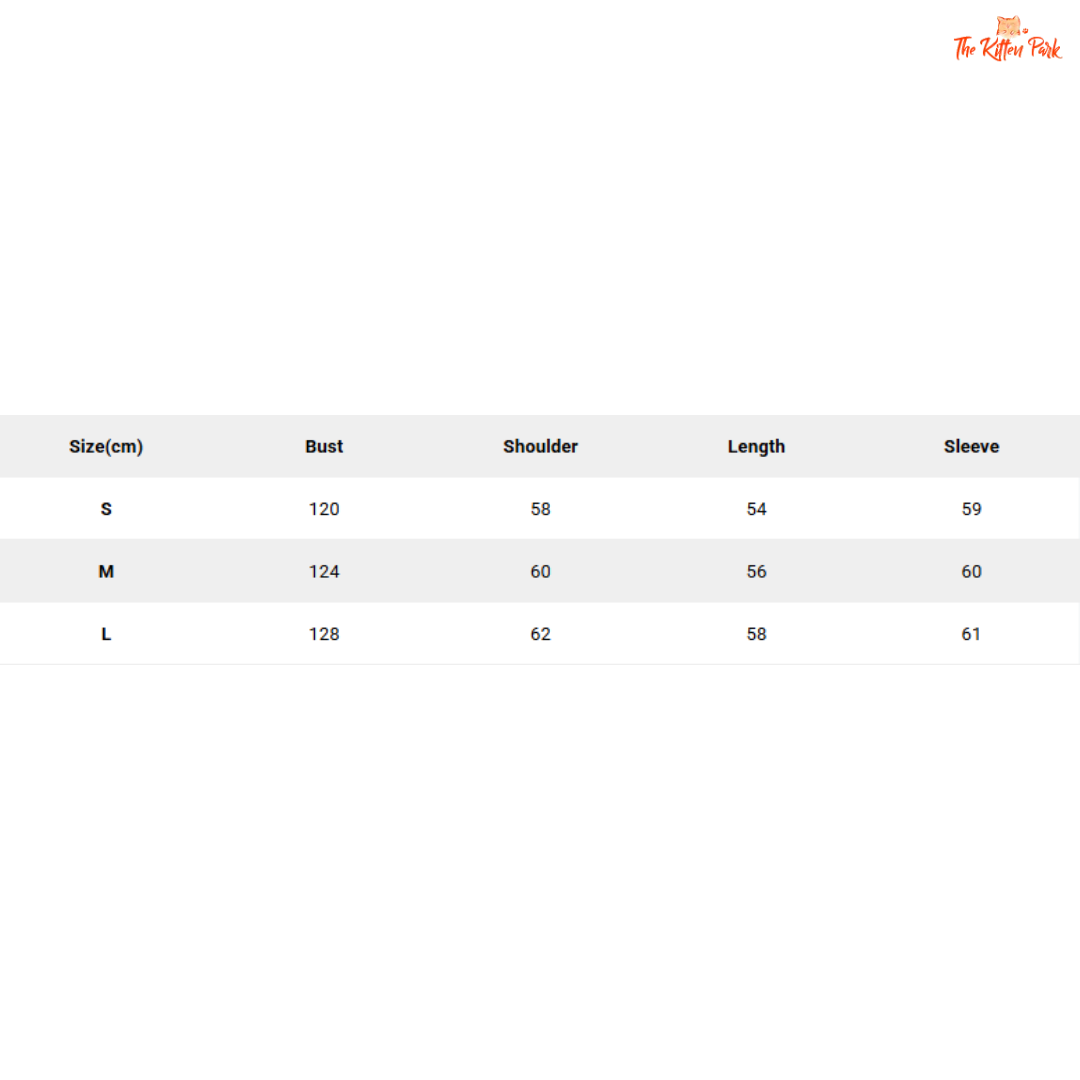 Size chart for clothing with measurements in centimeters