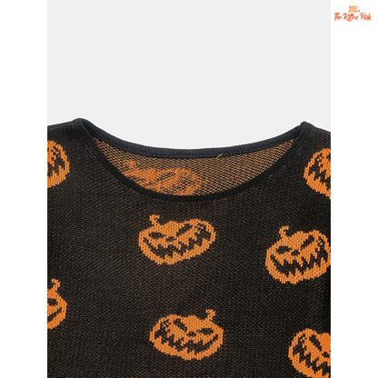 Halloween Wool Pullover – Women's Loose Round Neck Sweater with extra-heavy knit, casual fit, O-neck, and Halloween-themed design.