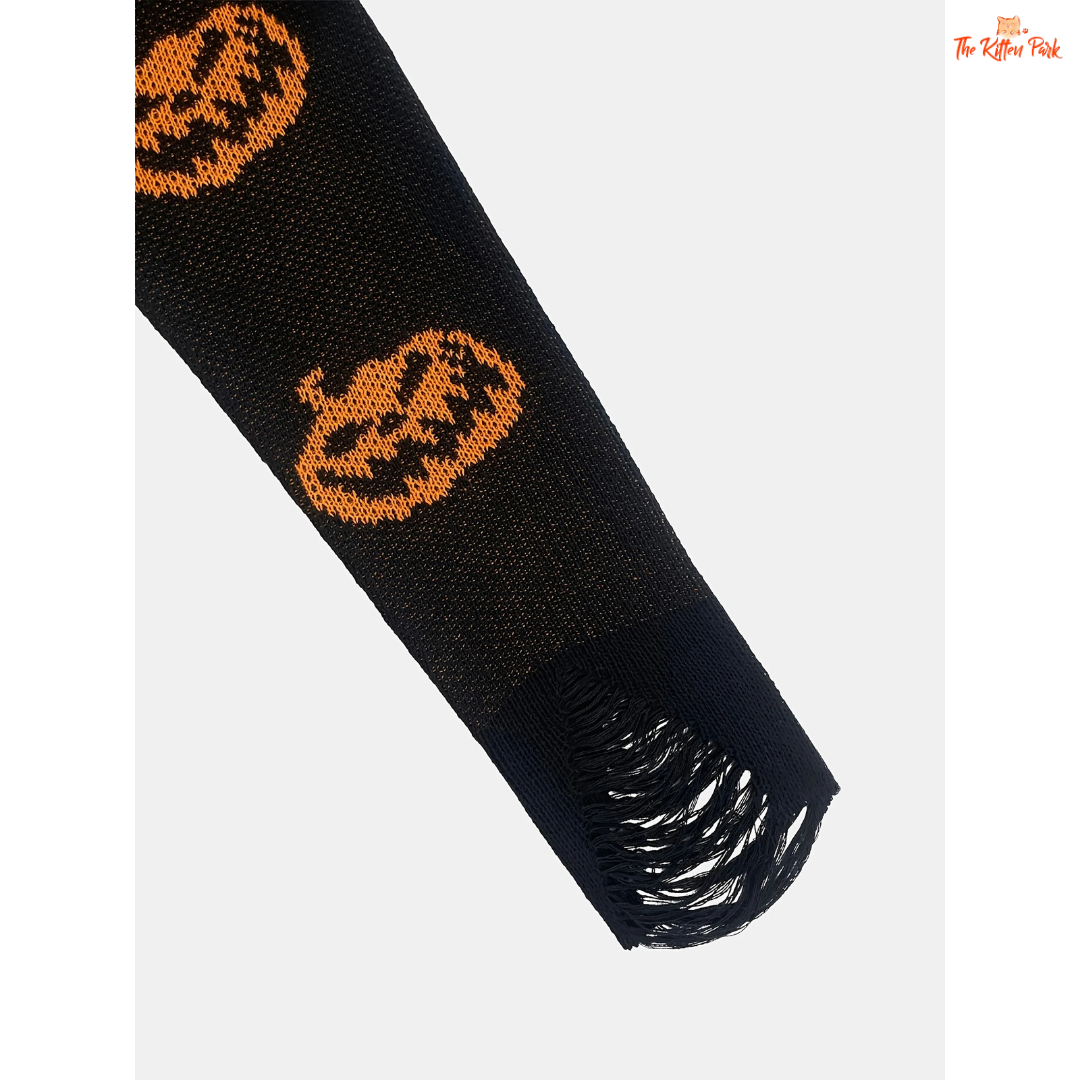 Halloween Wool Pullover – Women's Loose Round Neck Sweater with extra-heavy knit, casual fit, O-neck, and Halloween-themed design.