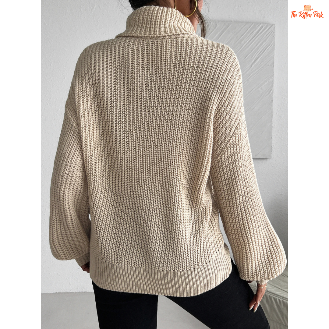 High Neck Pullover Sweater featuring a turtleneck design, heavyweight acrylic knit, and regular fit — perfect for cozy autumn and winter wear.