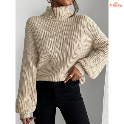 High Neck Pullover Sweater – Autumn Winter Long Sleeve with heavyweight knit, turtleneck design, full sleeves, and regular fit for casual seasonal wear.