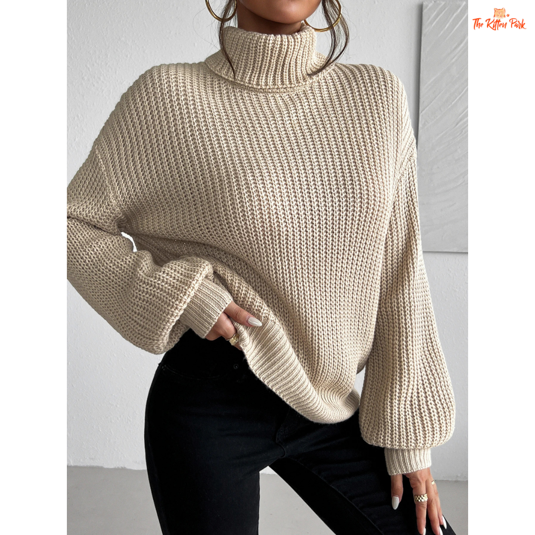 High Neck Pullover Sweater – Autumn Winter Long Sleeve with heavyweight knit, turtleneck design, full sleeves, and regular fit for casual seasonal wear.