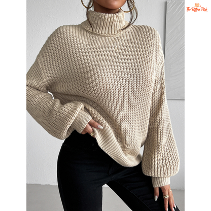 High Neck Pullover Sweater – Autumn Winter Long Sleeve with heavyweight knit, turtleneck design, full sleeves, and regular fit for casual seasonal wear.