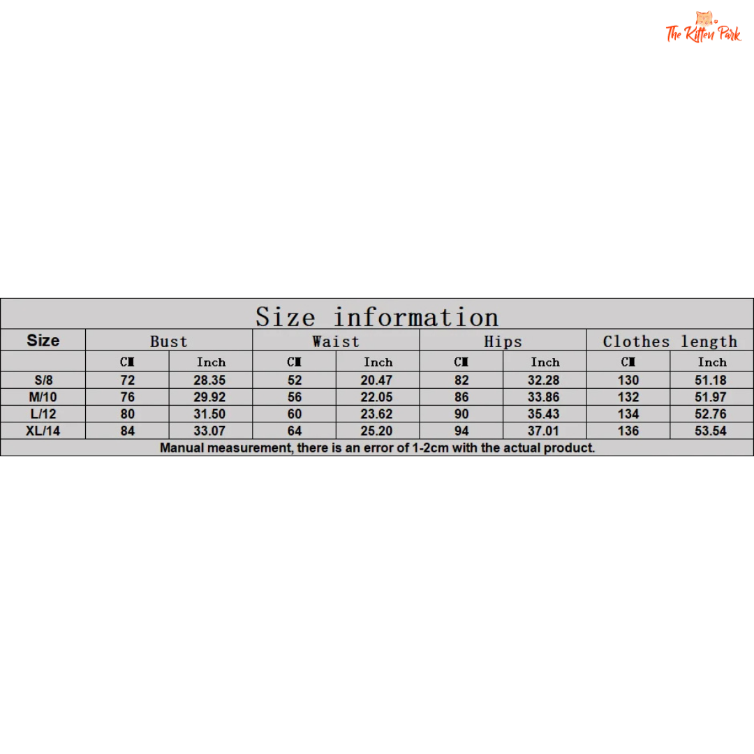 Size information chart for clothing with measurements in centimeters and inches.