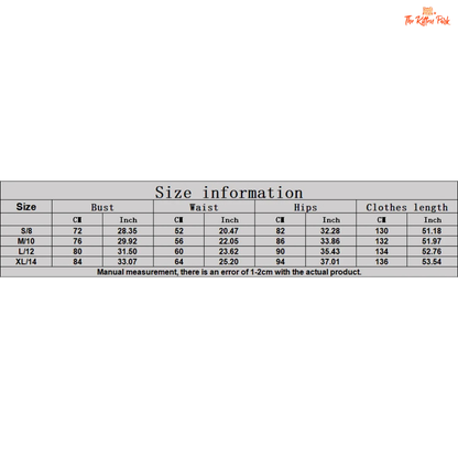 Size information chart for clothing with measurements in centimeters and inches.