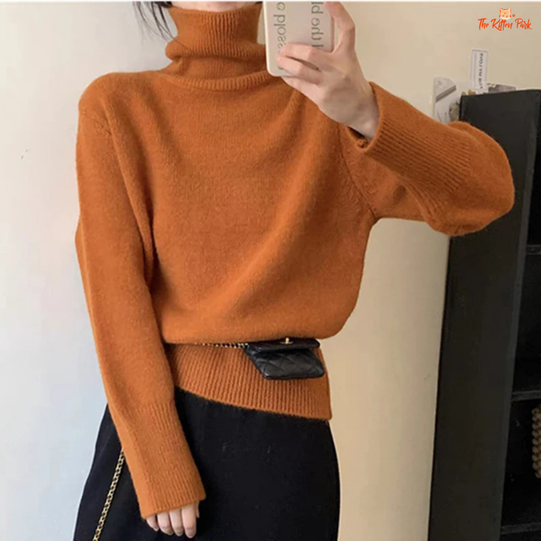 Korean Ribbed Turtleneck Knitted Sweater Women Winter Loose Warm Jumper with ribbed texture, pullover design, and casual winter style.