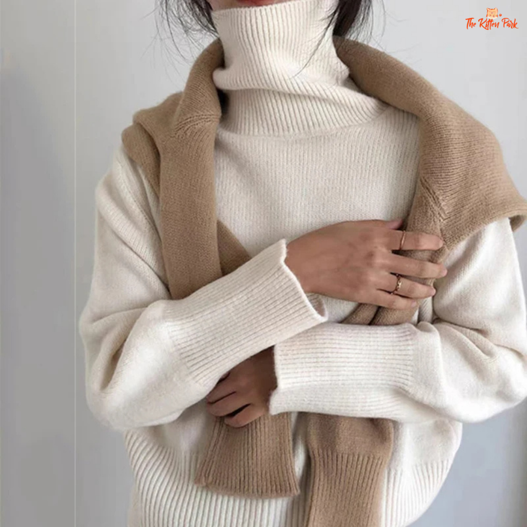 Korean Ribbed Turtleneck Knitted Sweater Women Winter Loose Warm Jumper with ribbed texture, pullover design, and casual winter style.