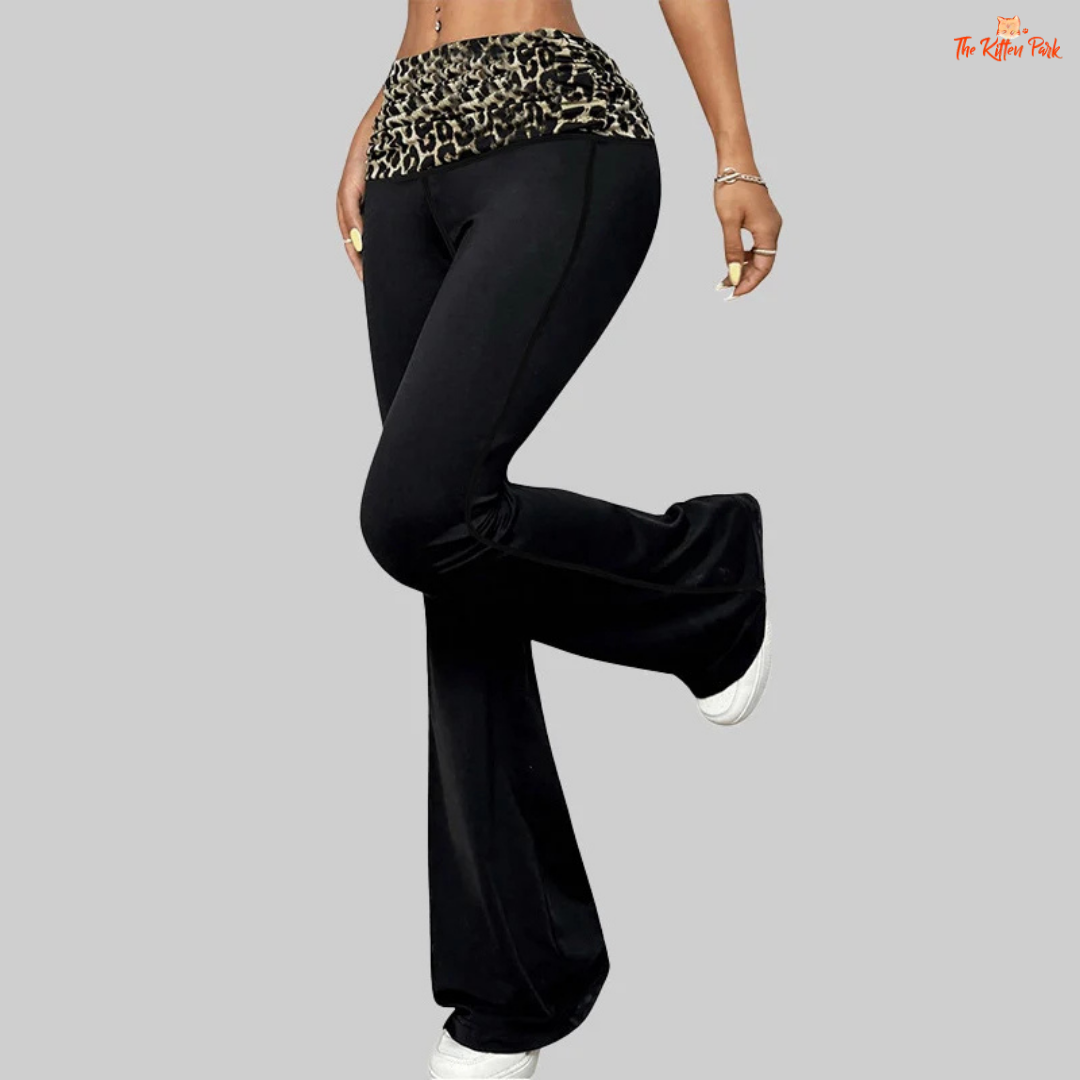 Leopard Patchwork Flared Leggings – Wide Leg Casual Streetwear Pants