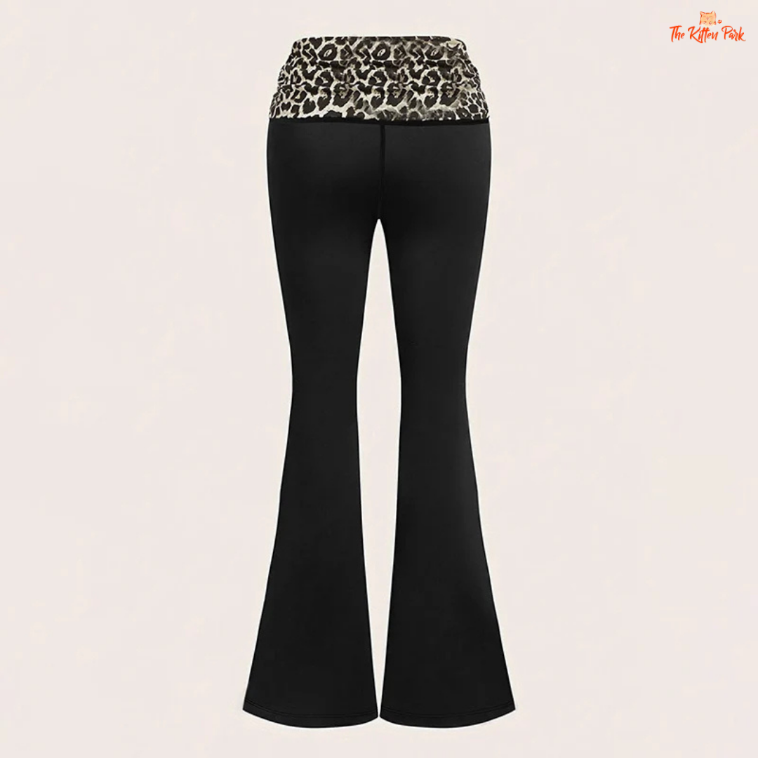 Leopard Patchwork Flared Leggings – Wide Leg Casual Streetwear Pants