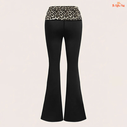 Leopard Patchwork Flared Leggings – Wide Leg Casual Streetwear Pants