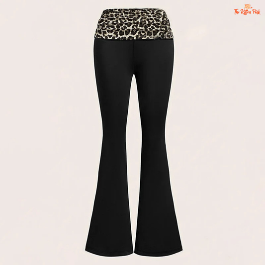 Leopard Patchwork Flared Leggings – Wide Leg Casual Streetwear Pants