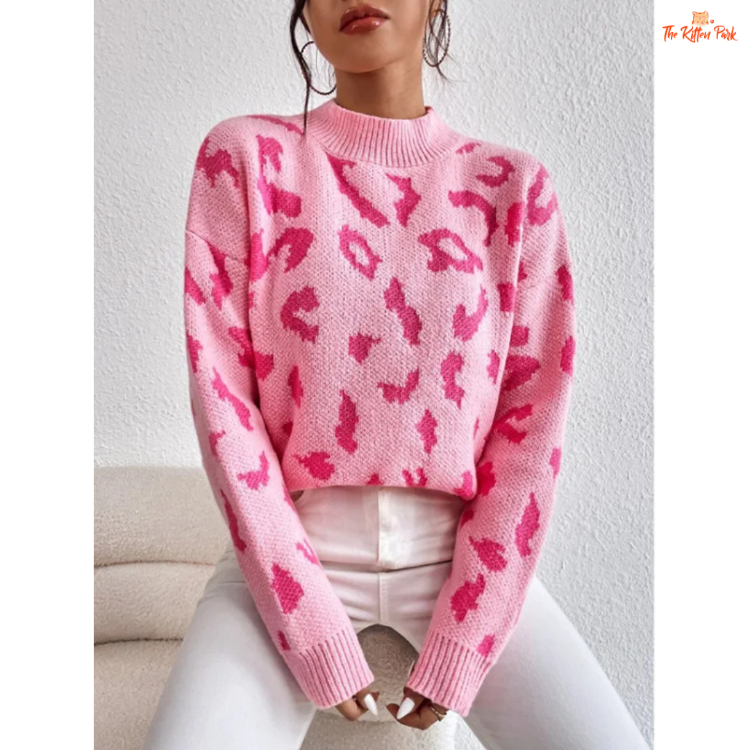 Leopard Print Knit Sweater | Women’s Thick Loose Pullover for Autumn